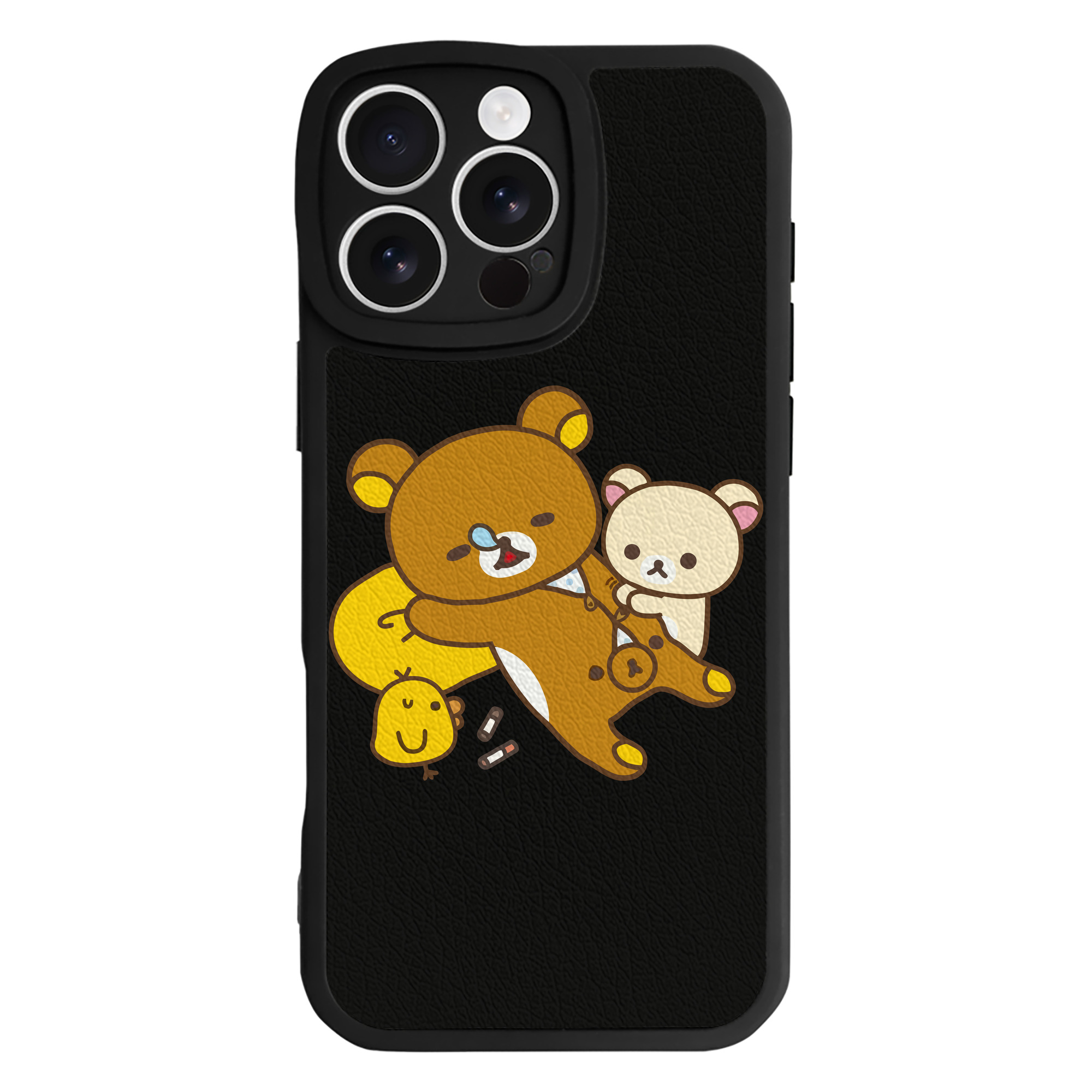 （画像用） リラックマ リラックマ キイロイトリ Rilakkuma Korilakkuma Kiiroitori 【iPhone 16シリーズ対応】シリコンスマホケース（レザー調） 材質：シリコン
